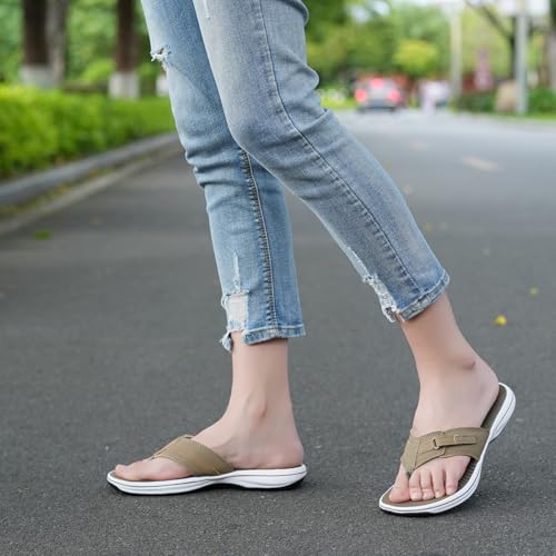 DOGDAN Women's Flip Flops Thong Sandals, All-Khaki, Size 5 Medium — view 2