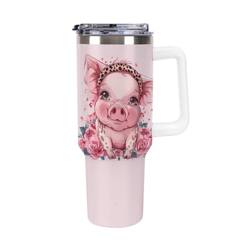 Taza de té de 40 oz con cerdos con diadema de leopardo, el regalo ideal unisex