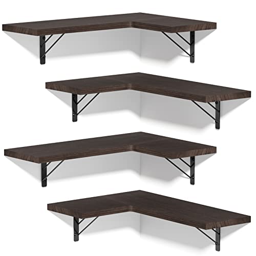 Love-KANKEI Corner Shelf Wall Mounted,Floating Wall Shelves for Storage,Rustic Wood Hanging Shelves for Display,Bedroom Bathroom Living Room Kitchen,Set of 4, Dark Brown by Love-KANKEI - Used condition - US$23.47