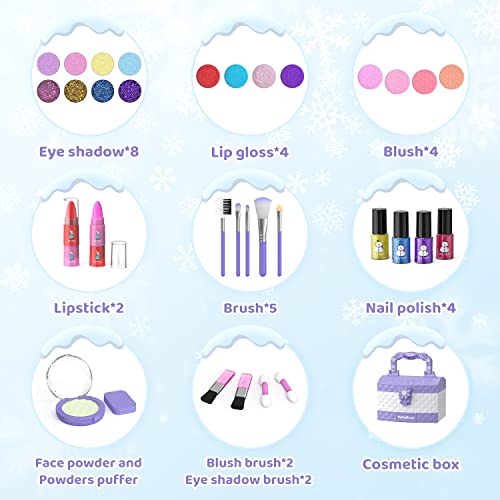 Perryhome Kids Makeup Kit For Girl 35 Pcs Washable Real Cosmetic, Safe & Non-Toxic Little Girl Makeup Set, Frozen Makeup Set For 3-12 Year Old Kids Toddler Girl Toys Christmas & Birthday Gift (Purple) #TOP1