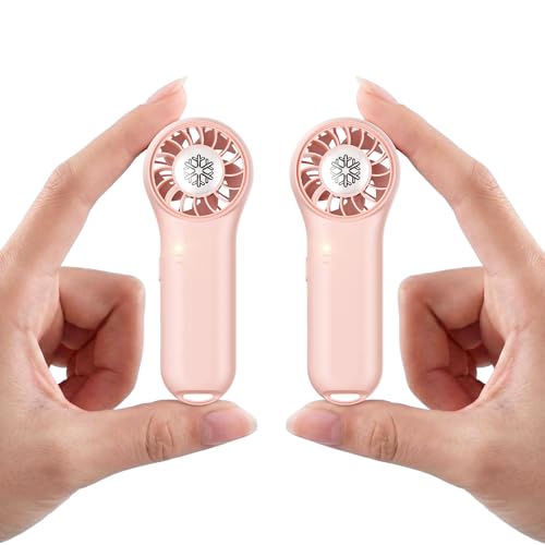 POWEROWL Handventilator Mini USB Ventilator 2 Stück - Ventilator Wiederaufladbar mit 4 Geschwindigkeiten Tragbarer Ventilator fürfür Reisen Büro Draußen Reisen Sommer (Rosa)