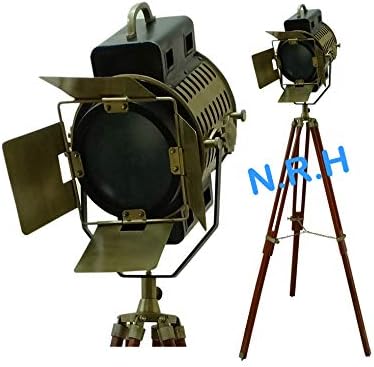 Nautical Replica Hub Middeneeuws antieke zoeklicht Focus Spotlight Statief Vloerlamp Staande Houten Stand Studio Vintage Home Decor