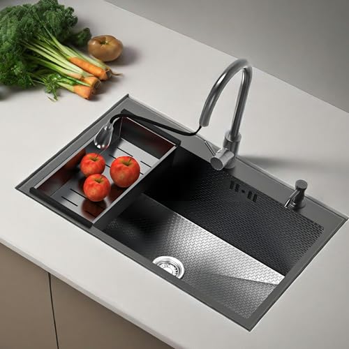 Fregadero Cocina bajo encimera Enrasado o Sobre encimera,80 x 50cm Grande Lavabo de Granja de Un Solo Tazón,Profundidad de 22 cm Fregadero Acero Inoxidable con Filtro de Drenaje