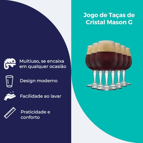 Ruvolo, Jogo de Taça, Taça de Cristal Mason G, para Cerveja 660ml 6 Peças
