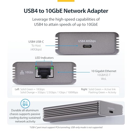 Image of StarTech 10GbE USB4 Ethernet Adapter, Thunderbolt 3 /4 /5, Multi-Gigabit, TAA | External 10Gb Network Card, 10 /5 /2.5 /1Gbps /100Mbps, Thunderbolt 3 /4 /5 Compatible, Windows & Mac