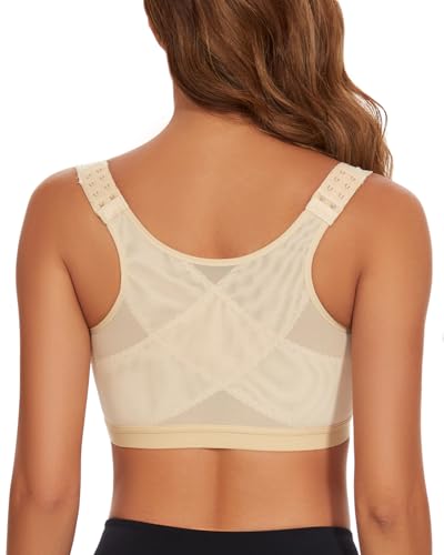 Wireless Front Closure Bras for Women Posture Corrector Bra Back Support Full Back Coverage Smoothing Bra