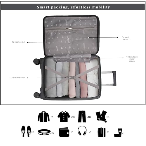 Image of F Gear Myton Dark Grey Large Front Opening Hard Luggage | Lightweight Expandable Check-in Suitcase with 360 Spinner Silent 8-Wheels, Built-in TSA Lock, Anti-Theft Zipper & 3-Level Telescopic Trolley