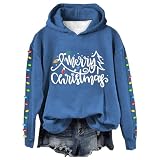 Sudadera forrada para mujer con capucha y texto en inglés 'Merry Christmas', azul, XXL