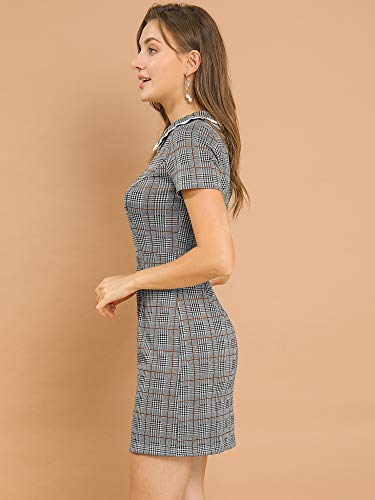 Allegra K Women's Vintage Houndstooth Short Sleeve Slim Fit Stretchy Mini Bodycon Dress Medium Brown #TOP3