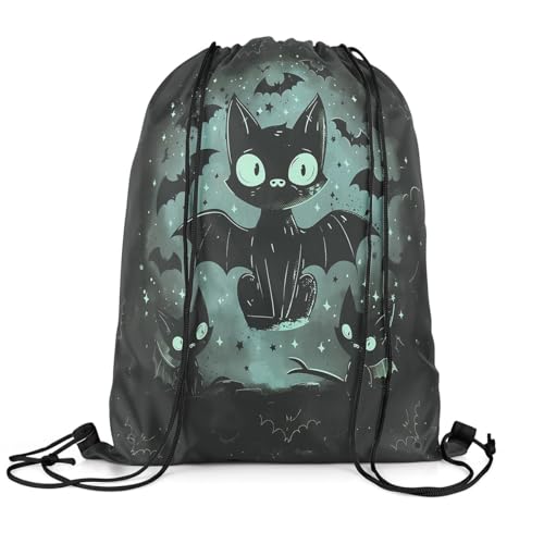 Feelyou Halloween Theme Bats Drawstring Backpack Cute Black Bats Print Gym String Bag Halloween Animal Bat Sports Drawstring Sackpack Drawstring Bags3