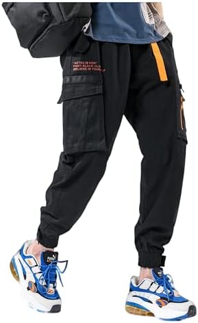 ABCUSTOMSSassy Men Flap Black Pocket Zip Detail Drawstring Waist Cargo Pants