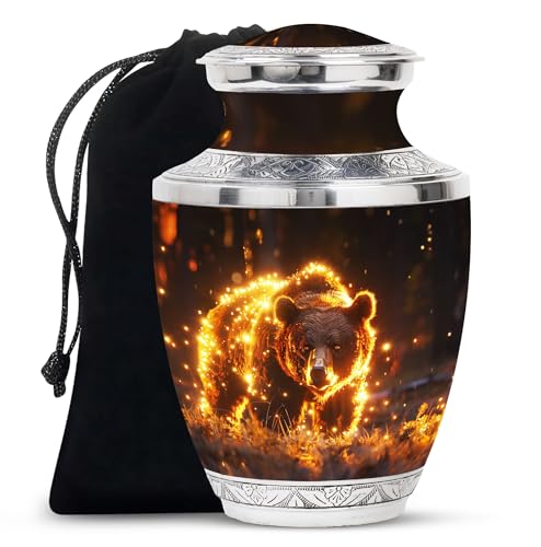 Image of Bear Urn - Adult Cremation Urn for Men & Women - 10 inch, Multicolor, Bear Meadow Pattern, Indoor Use, Large Size