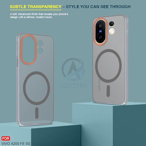 Image of AESTMO Vivo X200 FE 5G Back Cover | Slim Hard Shell | Matte Frosted Hard Back Translucent Back Cover for Vivo X200 FE 5G (Compatible with MagSafe Accessories, Grey)