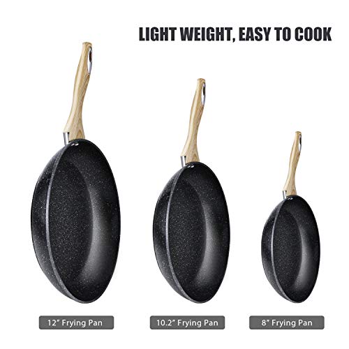 homgeek Frying Pan Set, Nonstick Skillet Made of Thick 410 Stainless Steel with Induction Compatible Bottom and Ergonomic Heat-Resistant Bakelite Handle, PFOA Free, 8 Inches, 10.2 Inches and 12 Inches