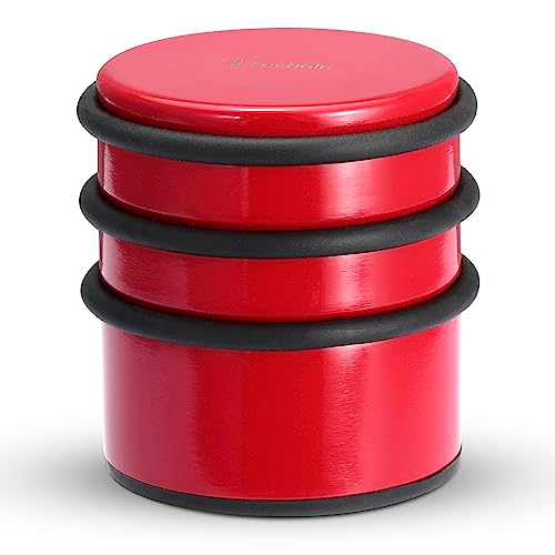 Techoln Heavy Duty Door Stoppers, Stainless Steel 2.8 Tall Door Stop No Drilling, Large 1.76 Lbs Doorstops with Protective Rubber Bands Anti-Slip Door Wedge (Painted Red)