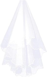 Froiny Bridal 1.5m Wedding Dress Short Veils Layered Tulle Ribbon Edge Bridal for Brides Shower Bachelorette Hen Party White 150 cm
