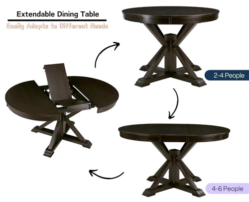 chairus 42-54 Inches Extendable Dining Table for 4-6 People, Oval Shape/Round Kitchen Table with Trestle Pedestal Base, Wooden Circle Table for Kitchen, Dining Room, Restaurant, Brown