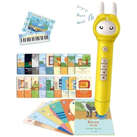 Russian Alphabet Toys Starter Learn to Read, 2 Interactive Russianposters 200 Flashcards 80 Recording Stickers, Talking Pen Russian Learning Toys for Kids Cover
