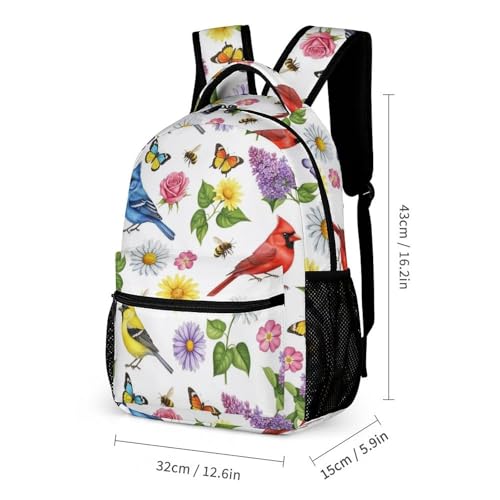Backpack with Lunch Box & Cosmetic Bag Set Flowers Birds Bookbag Daypack Set Backpack with Lunch Bag Storage Bags2