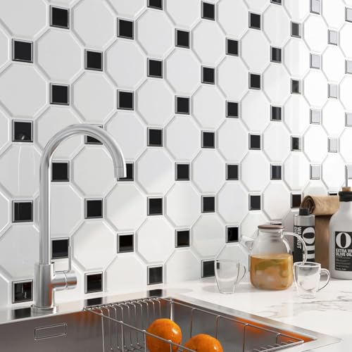 FunStick White Hexagon Peel and Stick Backsplash for Kitchen 12