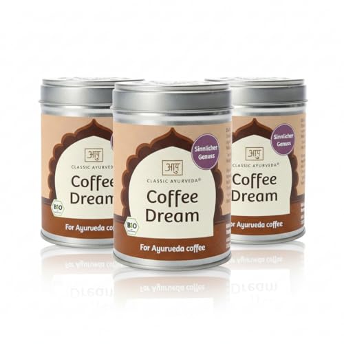 Classic Ayurveda Coffee Dream Gewürz Bio – Ayurvedische Bio-Gewürzmischung mit Kardamom, Zimt & Ingwer für aromatischen Kaffee, handgeröstet & vegan, 3 Dosen je 70 g