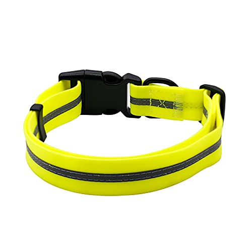 Image of Nimble Reflective Waterproof Dog Collar Adjustable Odor Resistant Easy Clean Pet Collar for Small Medium Large Dogs Night Walking Outdoor Rainy Use (Small (9.45 inch-14.17 inchinches), Fluorescent Yellow)
