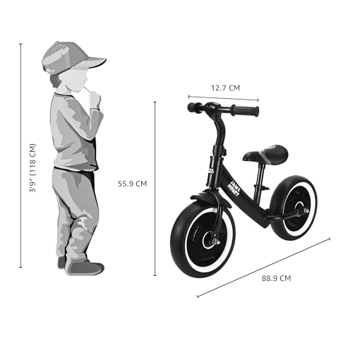 Image of Amazon Brand - Jam & Honey Kids Lightweight Pedal Free Balance Cycle | Safe, Durable, and Made in India | Suitable for Girls and Boys 2-4 Years | BIS Certified (Black) | 12 Inch