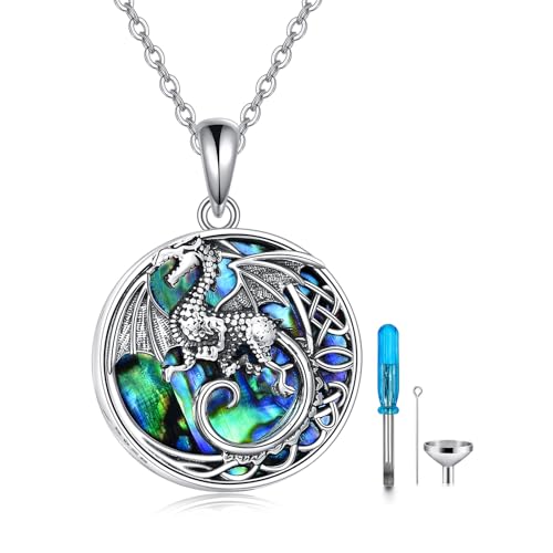 ONEFINITY Dragon Urn Necklace for Ashes Sterling Silver Dragon Cremation Jewelry for Ashes Abalone Shell Dragon Memory Jewelry for Women Men