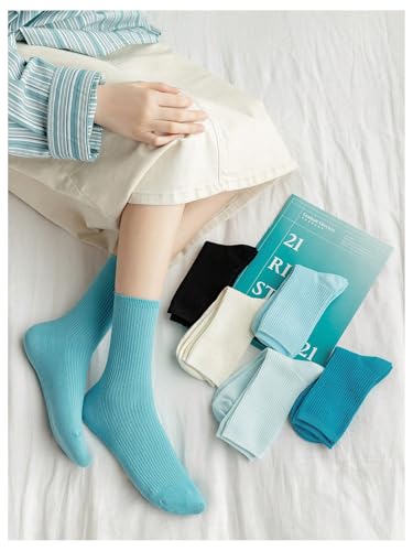 Image of OYOANGLE Women's 4 Pairs Striped Print Breathable Lightweight Ankle Socks Set Simple Casual Sock Gift Blue 36-39