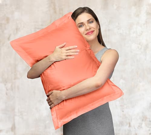 Image of Royale Linens Pillow Shams 2 Pack King Size 20x36 Inch - Brushed 1800 Microfiber - Bed Pillow Shams, Wrinkle Resistant Super Soft and Cozy - Back Overlap Closure - Oxford Pillowcase (King, Coral)