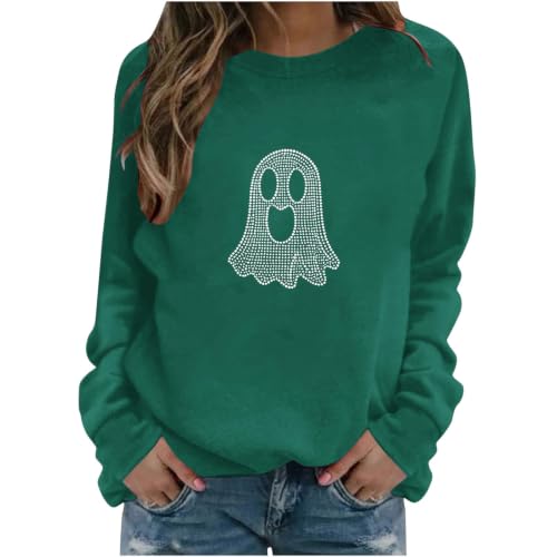 Womens Rhinestone Ghost Crewneck Sweatshirt Minimalist Spooky Halloween - image 1