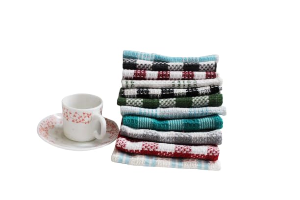 Kitchen Dish Cloths and Hand Towels Set, (369) Cotton, Multi-Colour Checkered Pattern, 4-Pack-image-30