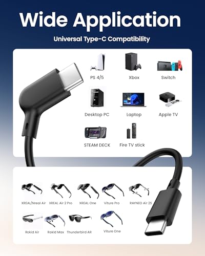 Image of AR Smart Glasses USB-C Cable,9.84FT /3M, 20Gbps Data & 60W Fast Charging | USB 3.2 Gen2 | 125 Ergonomic L-Shape Connector | Fits XREAL Air /One, VITURE Pro XR, Rokid Max, RayNeo & More