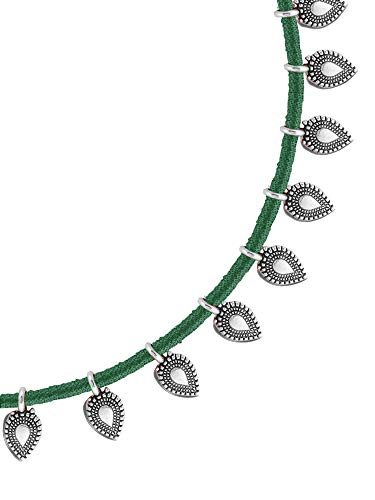 Image of Yellow Chimes Women and Girls Traditional Silver Oxidised Choker Jewellery Set - Black