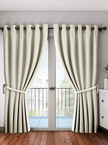Image of Home Sizzler Polyester Solid Door Curtain, Door - 7 Feet, Cream, Pack of 2