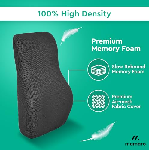 Image of Memory Foam Car Seat Cushion with Lumbar Support - Ergonomic Backrest for Upper, Middle & Lower Back Pain Relief | Posture Correction Chair Support for Car & Office Use | 17x15x5inch, Black