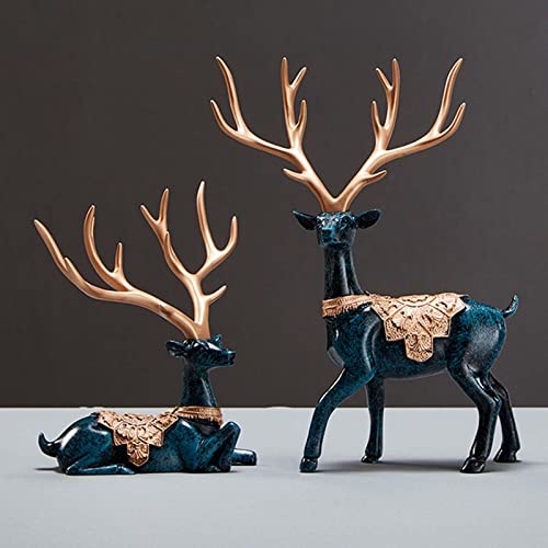 Statue de cerf en résine bleue : figurine animal porte-bonheur pour décoration de table de salon