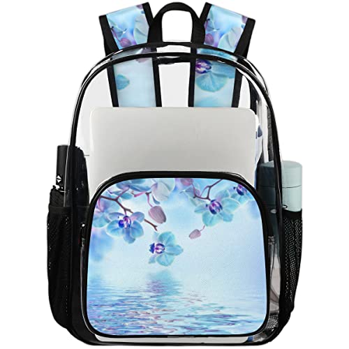 Sac à dos transparent pour le sport et l'université à motif floral orchidée