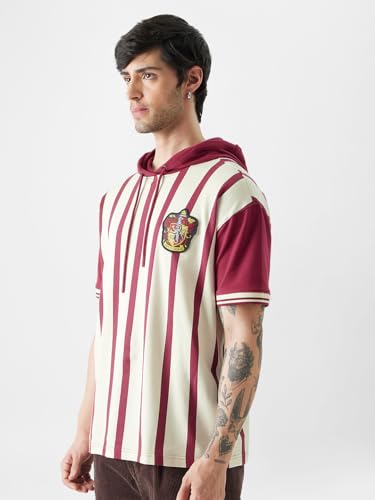 Image of The Souled Store Men's Official Harry Potter: Gryffindor Rugby Set Hooded Oversized Fit T-Shirts