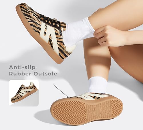Image of LUCKY STEP Women Classic Retro Gum Sole Fashion Sneakers Casual Tennis Skate Shoe Genuine Leather Walking Footwear Anti Slip Trainers