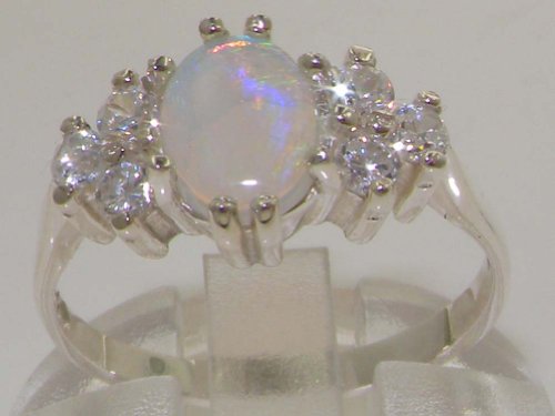 Letsbuygold 14K White Gold Natural Opal And Diamond Womens Cluster Ring (0.36 Cttw, H-I Color, I2-I3 Clarity) #TOP1