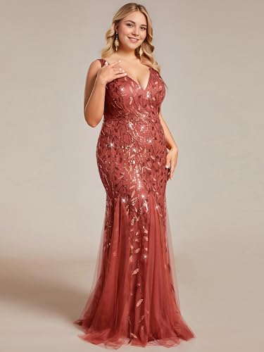 Image of Ever-Pretty Plus Sequin Formal Dresses Sleeveless V Neck Mermaid Ball Gowns Plus Size Prom Dress