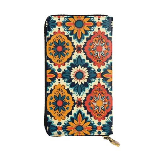 Women's Long Cash Wallet, PU Leather Elegant Clutch Change Purses with Zipper, Travel, Gifts (Bohemia Style Traditional African Pattern Print)