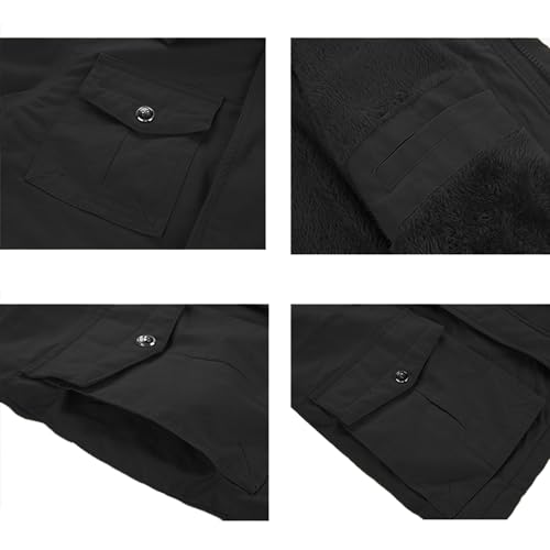 INVACHI Men's Winter Jacket Cotton Military Jackets Fleece Lined Thick Work Coats Warm Cargo Jackets with Hooded Pockets - Image 5