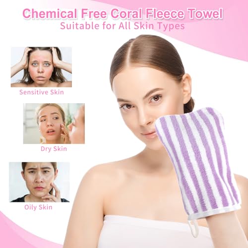 PHOGARY 6 Pack Face Body Cloths, Facial Mitts Coral Fleece Wash Cloth, Super Absorbent & Soft Face Towels Reusable Makeup Remover Cloth Facial Cleansing Cloths, Guest Towel Small Hand Towels-13x20cm - Image 4