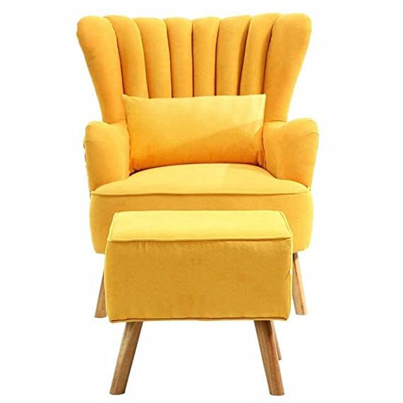 Image of Wing Chair for Living Room and Bedroom - High Back Cushioned Lounge Single Seater Sofa - Luxury Rest Arm Chair (Yellow)
