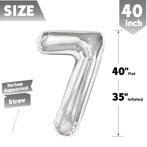 Image of 40 Inch Silver Number 7 Balloon Birthday Party Decorations for Men & Women