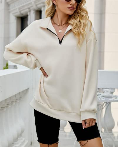 Velisde Women Oversized Half Zip Sweatshirt Pullover Drop Shoulder Long Sleeve 1/4 Zipper Sweater Teen Girls Fall Y9K Clothes Apricot #TOP3