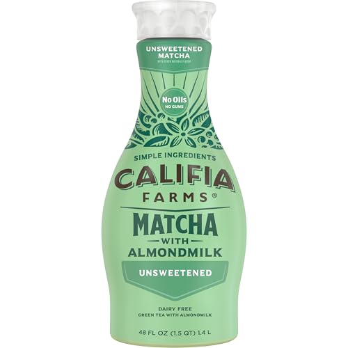 Califia Farms - Matcha Almond Latte, 48 oz, Dairy Free, Almond Milk, Plant Based, Vegan, Gluten Free, Non GMO, Green Tea
