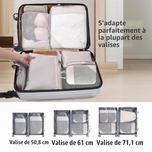 SYEXDZON Packing Cubes Compression, 8 pièces Extensible Packing Cubes de Voyage pour Sac à Dos, Ultraléger Organisateur de Voyage pour Bagage à Main (Bleu) – vue 6